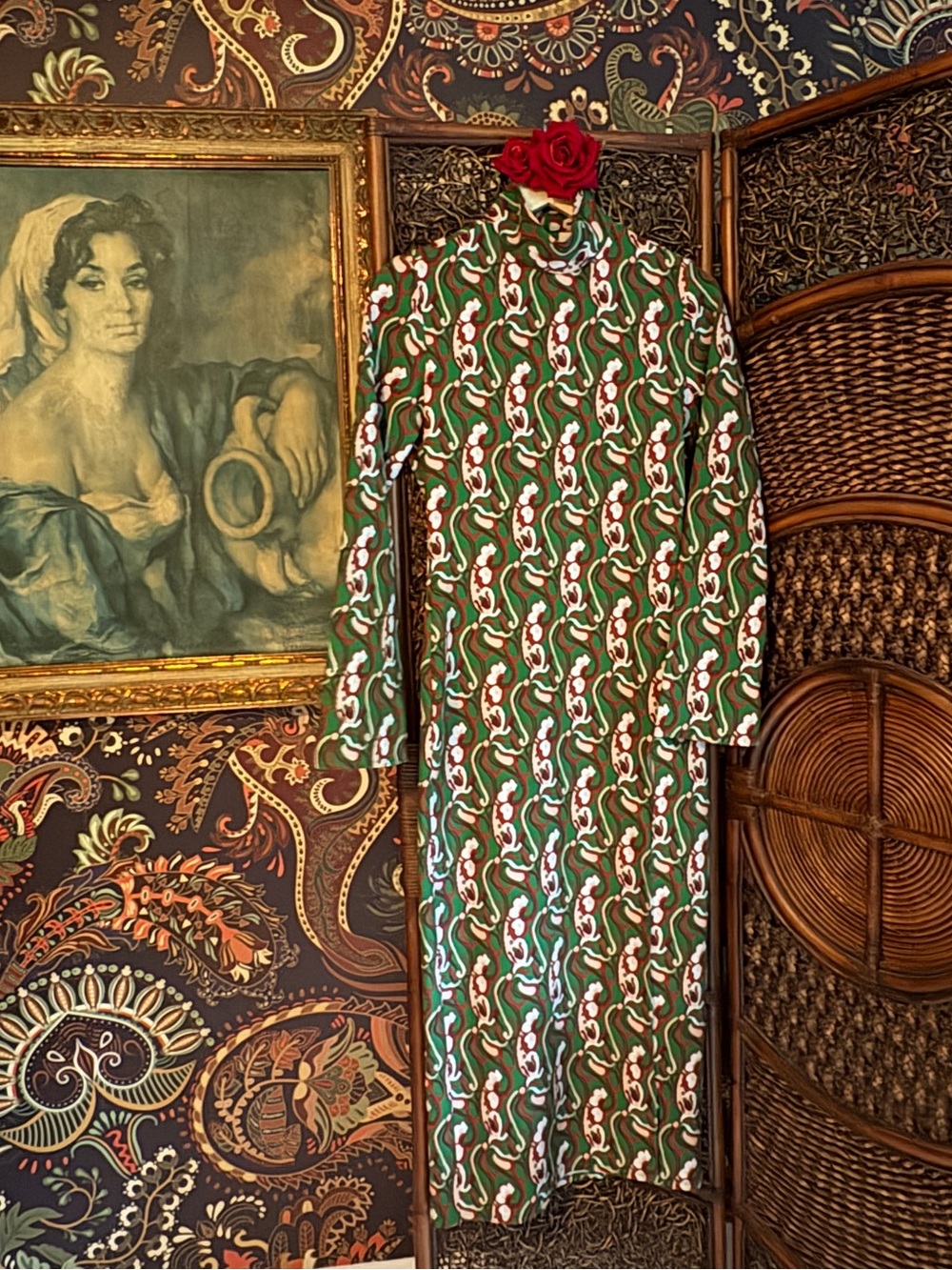 Zara Printed Mock Neck Maxi Dress Retro Mod 70s Psychedelic Boho XS